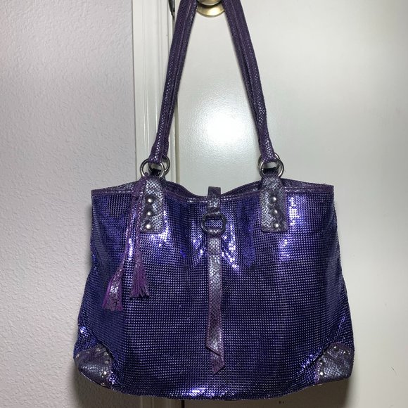 Vintage Whiting & Davis Purple Mesh and Snakeskin Embossed Leather Bag - Picture 2 of 13